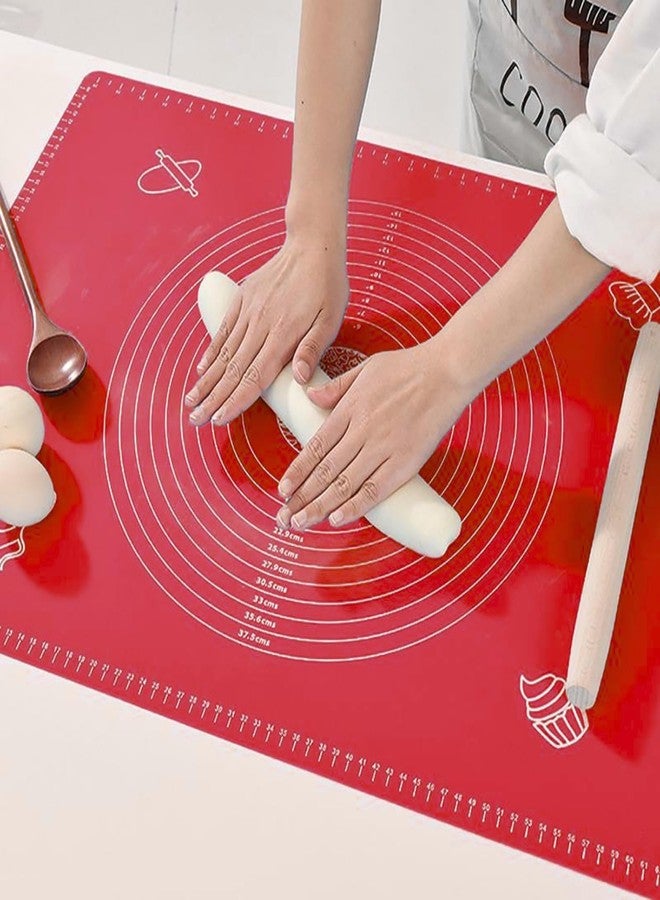 Lukzer 1PC Red Silicone Baking Mat – Non-Stick Anti Slip Dough Rolling Mat with Measurement Guides | BPA-Free, Reusable & Waterproof | Ideal for Chapati, Roti, Pizza, Fondant Bread (50x40cm) CH-198-1 - Image 1