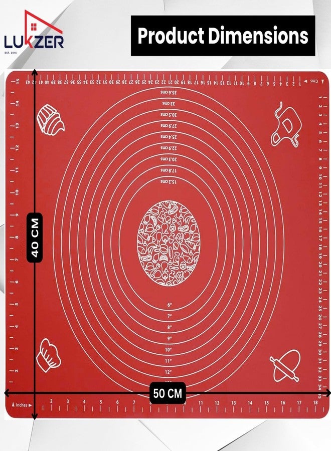 Lukzer 1PC Red Silicone Baking Mat – Non-Stick Anti Slip Dough Rolling Mat with Measurement Guides | BPA-Free, Reusable & Waterproof | Ideal for Chapati, Roti, Pizza, Fondant Bread (50x40cm) CH-198-1 - Image 2