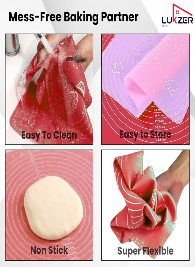 Lukzer 1PC Red Silicone Baking Mat – Non-Stick Anti Slip Dough Rolling Mat with Measurement Guides | BPA-Free, Reusable & Waterproof | Ideal for Chapati, Roti, Pizza, Fondant Bread (50x40cm) CH-198-1 - Image 3