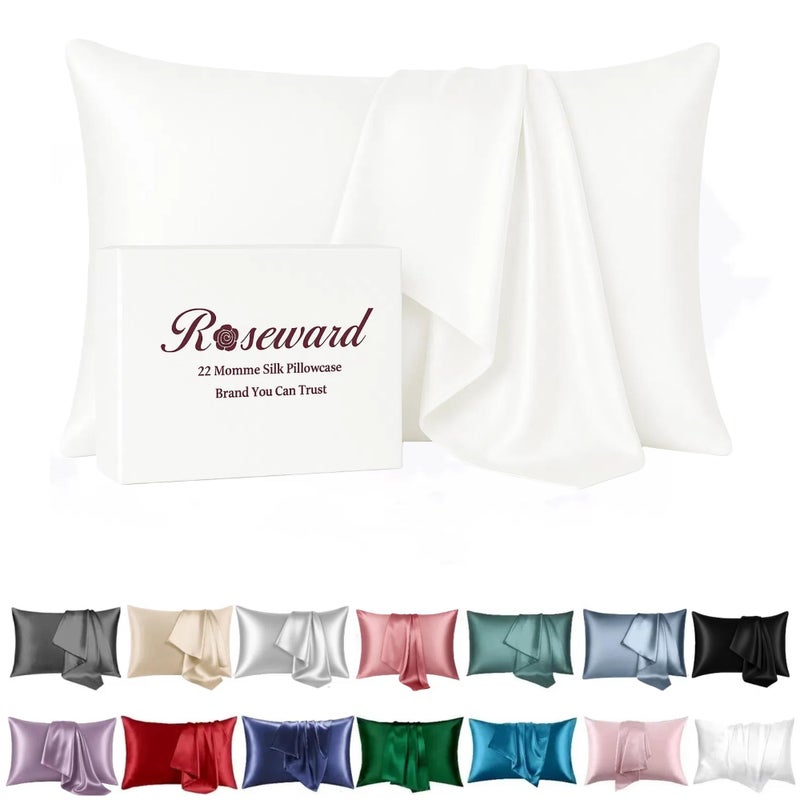 ROSEWARD OekoTEX Certified White Silk Pillow Cases Made in USA 100 Real Silk Pillowcase for Hair and Skin 22 Momme Standard Size1 Pc 20x26 Standard White - Image 2