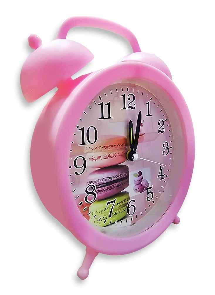 Generic Charming mini cartoon alarm clock, cute office decor, special gift, bedroom decor, creative classic design, cheerful pink color with macaron sweets drawing in the background  - Image 3