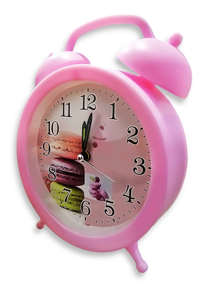 Generic Charming mini cartoon alarm clock, cute office decor, special gift, bedroom decor, creative classic design, cheerful pink color with macaron sweets drawing in the background  - Image 2