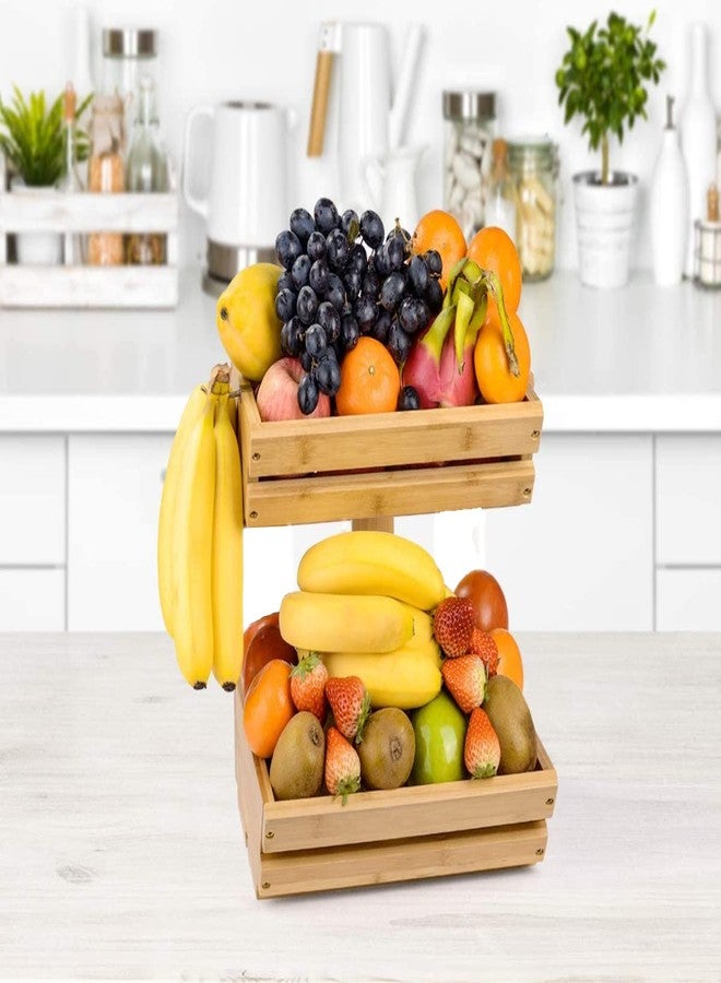 SAMPLUS MALL (LABEL) Wooden Fruit Basket for Kitchen 2-Tier Basket for Organizer Bread Vegetable Holder Snacks Food Rack Kitchen Rack Use as Free Stand & Wall Mount Both - Image 4