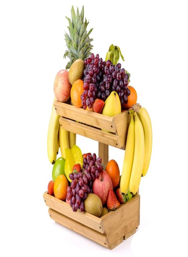 SAMPLUS MALL (LABEL) Wooden Fruit Basket for Kitchen 2-Tier Basket for Organizer Bread Vegetable Holder Snacks Food Rack Kitchen Rack Use as Free Stand & Wall Mount Both - Image 1