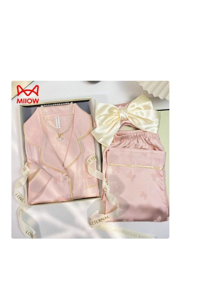 MIIOW - Butterfly Silk Gift Box Set Short Sleeved Shorts Long Pants Three Piece Set - Image 1