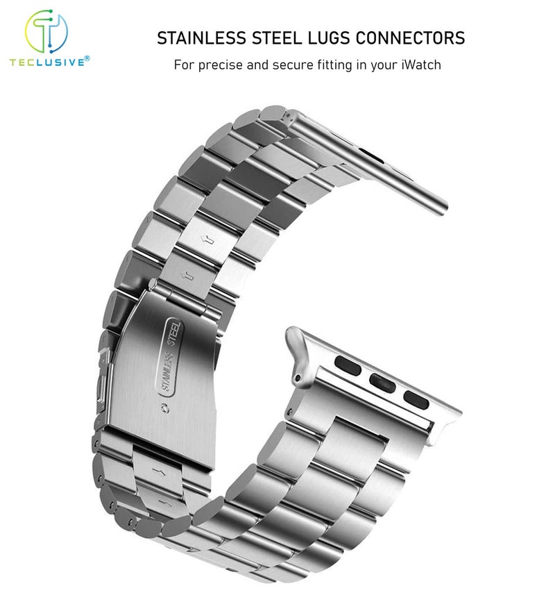 T TECLUSIVE Ultra Luxury Stainless Steel Metal Chain Strap Band Compatible for iWatch Ultra 2 49mm / Series 10 46mm / Series 9 8 7 45mm / Series 6 5 SE 44mm with Watch Adjuster Tool (Silver) - Image 3