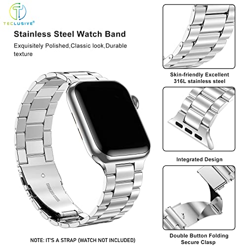 T TECLUSIVE Ultra Luxury Stainless Steel Metal Chain Strap Band Compatible for iWatch Ultra 2 49mm / Series 10 46mm / Series 9 8 7 45mm / Series 6 5 SE 44mm with Watch Adjuster Tool (Silver) - Image 5