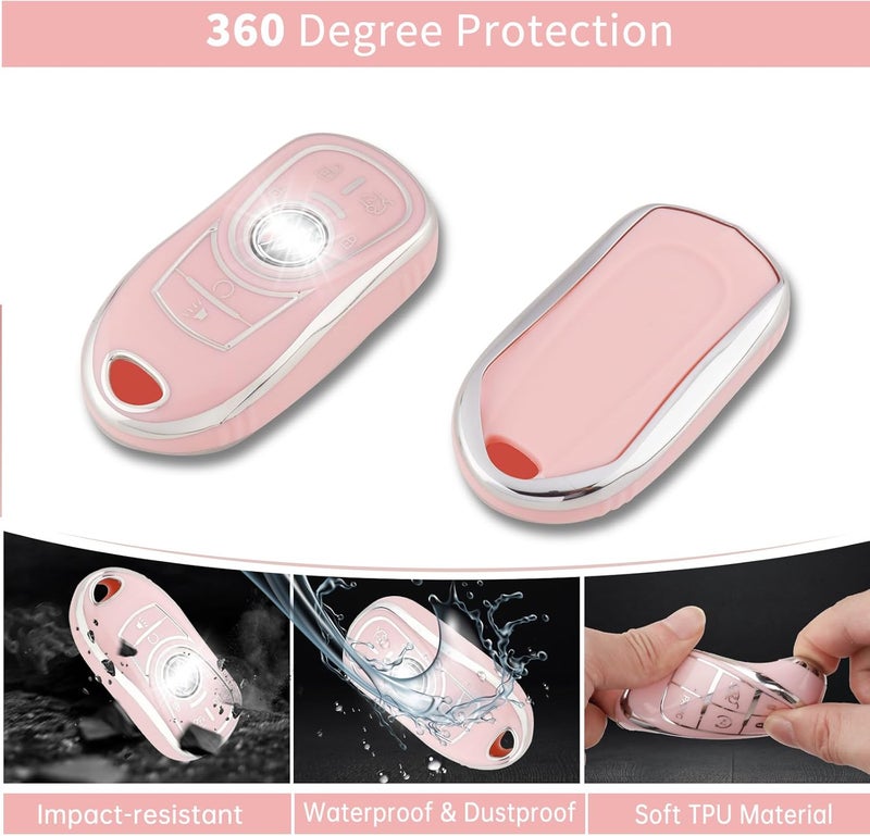 Pangpai Pink Key Fob Cover for Buick, Soft TPU Key Case Protection with Bling Keychain Fit for Buick Encore Enclave Lacrosse Envision Verano Regal GL8 5 Buttons Smart Key - Image 3