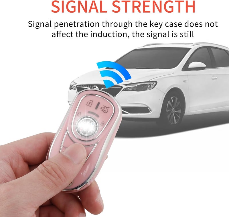 Pangpai Pink Key Fob Cover for Buick, Soft TPU Key Case Protection with Bling Keychain Fit for Buick Encore Enclave Lacrosse Envision Verano Regal GL8 5 Buttons Smart Key - Image 5