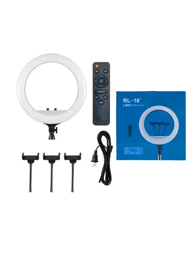 Professional RL-18 LED Ring Light with 3 Phone Holders – Enhance Your Videos & Photos - Image 1