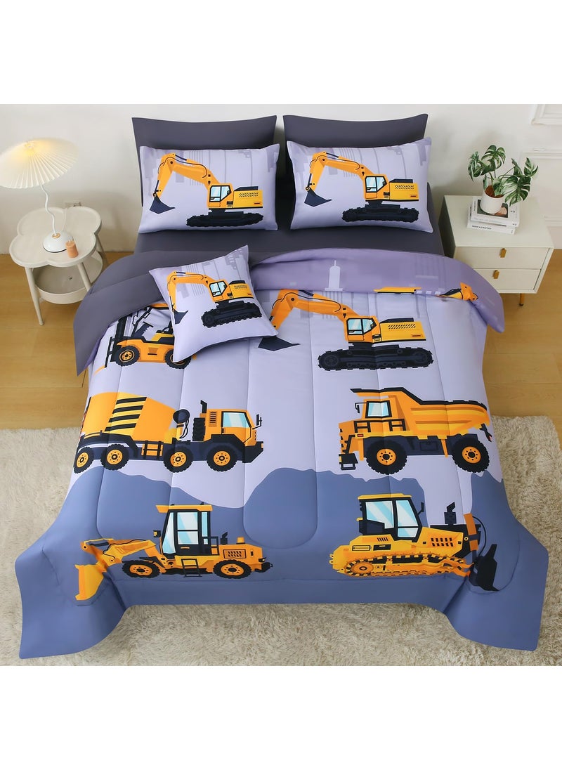 JQinHome JQinHome Construction Full Bedding Sets for Boys Kids 8 Piece Bed in A Bag 3D Cartoon Car Excavator Tractor Comforter Set with Sheet Set Trucks Cars  - Image 3