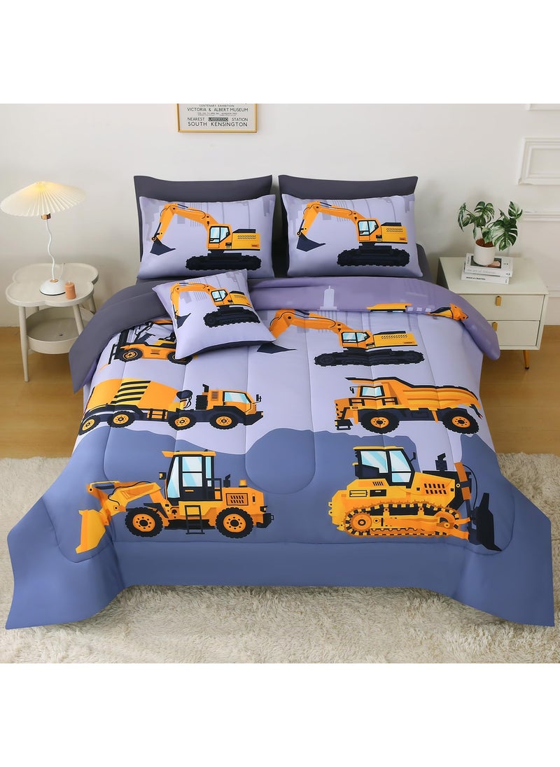 JQinHome JQinHome Construction Full Bedding Sets for Boys Kids 8 Piece Bed in A Bag 3D Cartoon Car Excavator Tractor Comforter Set with Sheet Set Trucks Cars  - Image 2