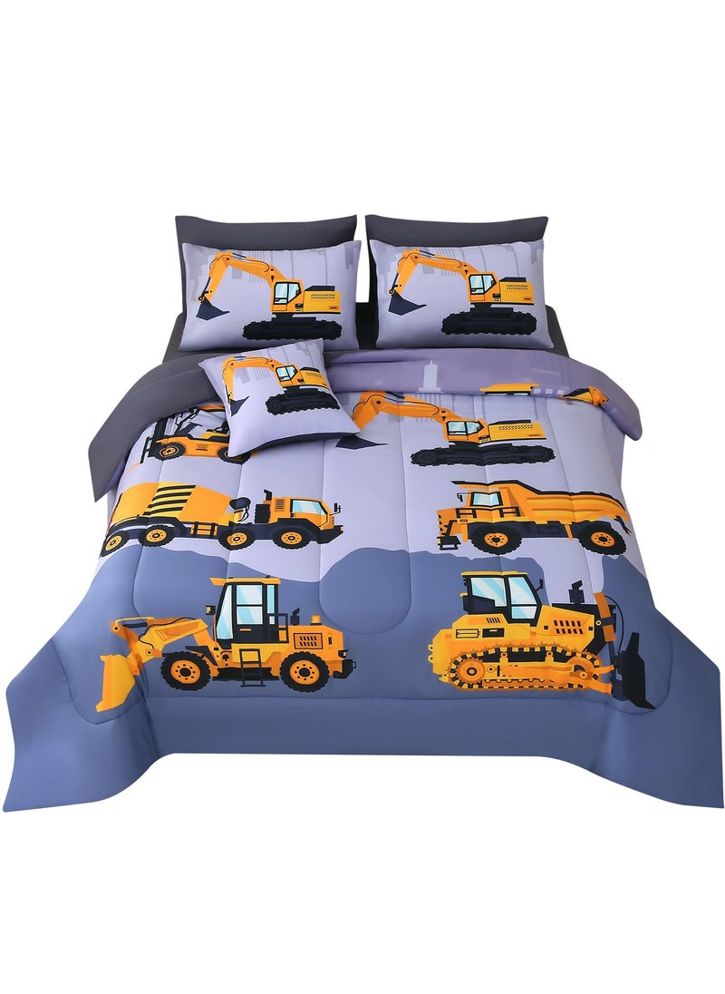 JQinHome JQinHome Construction Full Bedding Sets for Boys Kids 8 Piece Bed in A Bag 3D Cartoon Car Excavator Tractor Comforter Set with Sheet Set Trucks Cars  - Image 1