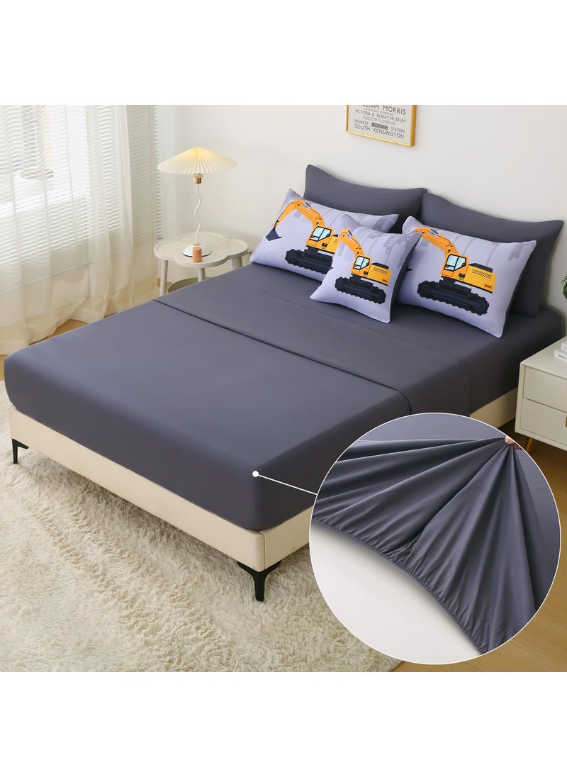 JQinHome JQinHome Construction Full Bedding Sets for Boys Kids 8 Piece Bed in A Bag 3D Cartoon Car Excavator Tractor Comforter Set with Sheet Set Trucks Cars  - Image 5
