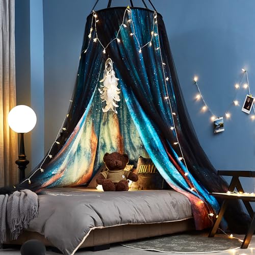 Kertnic Gorgeous Aurora Printed Bed Canopy for Girls & Adults, Room Decorative Cozy Bed Curtain Canopy Drapes, Round Dome Luxurious Lace Princess Canopies Mosquito Netting (Aurora) - Image 1