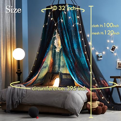 Kertnic Gorgeous Aurora Printed Bed Canopy for Girls & Adults, Room Decorative Cozy Bed Curtain Canopy Drapes, Round Dome Luxurious Lace Princess Canopies Mosquito Netting (Aurora) - Image 4