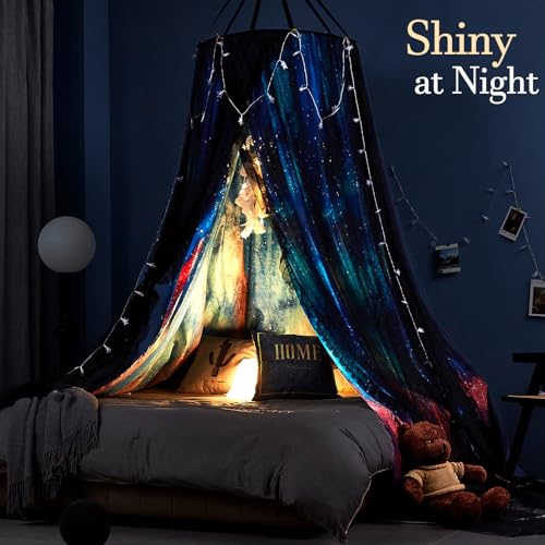 Kertnic Gorgeous Aurora Printed Bed Canopy for Girls & Adults, Room Decorative Cozy Bed Curtain Canopy Drapes, Round Dome Luxurious Lace Princess Canopies Mosquito Netting (Aurora) - Image 3