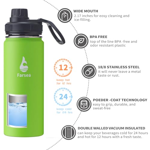 Farsea Insulated Water Bottle With Paracord Handle, Protective Boot and 2 Lids (Straw Lid & Spout Lid), Stainless Steel Water Bottle Wide Mouth, Double Wall Sweat-Proof BPA-Free, 18 oz - Image 2