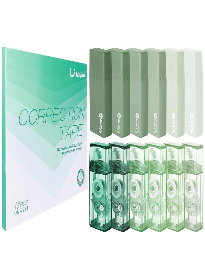 Unjoo Whiteout Correction Tape, Easy To Use Applicator for Instant Corrections Correct Wrong Writing At Any Time, For school, Office (Gradient Green, 5M/196" x 0.2",12pack) - Image 1