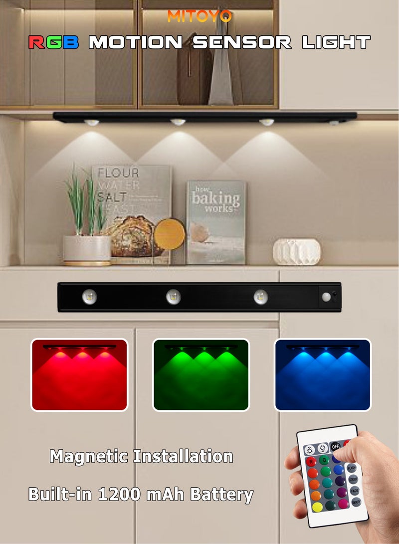 MITOYO Motion Sensor Light - Aluminum Alloy LED Light - Multicolor Light - Magnetic Installation - Cordless Under Cabinet Light - White Light, Warm Light, RGB Light - Rechargeable Night Light for Kitchen, Staircase, Bedroom, Drawer, Outdoor  - Image 1