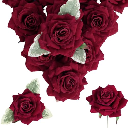 INSUNSIX Artificial Velvet Flowers - 4.3" Red Roses, 16pcs Fake Roses Heads for Wedding Bridal Bouquets, Flower Wall Arrangements, Artificial Centerpiece - Image 1