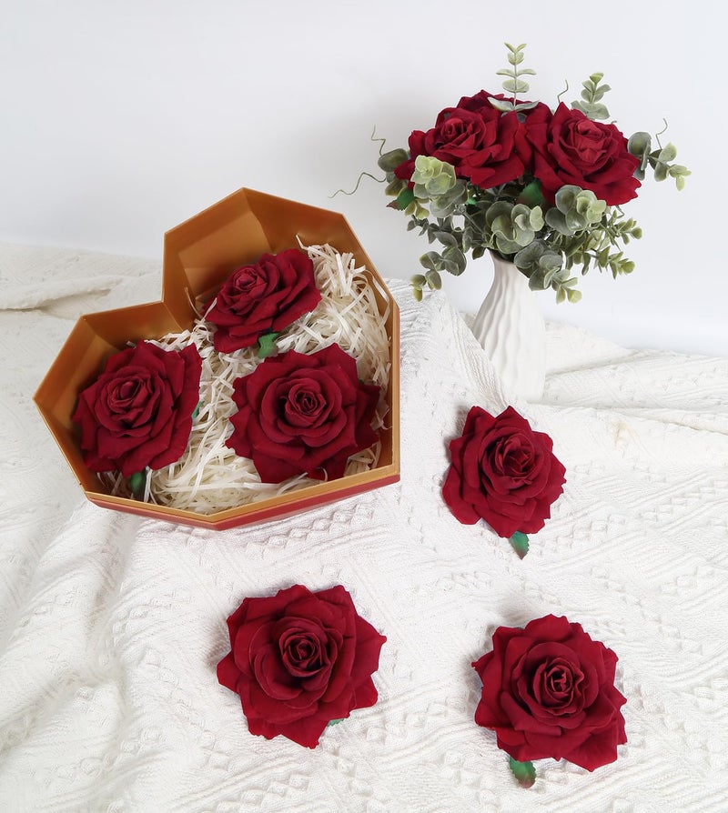 INSUNSIX Artificial Velvet Flowers - 4.3" Red Roses, 16pcs Fake Roses Heads for Wedding Bridal Bouquets, Flower Wall Arrangements, Artificial Centerpiece - Image 2
