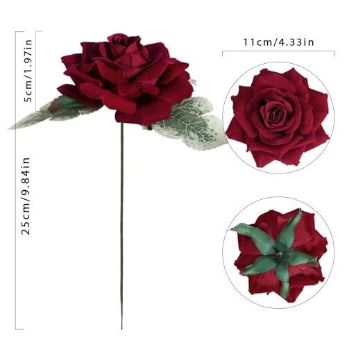 INSUNSIX Artificial Velvet Flowers - 4.3" Red Roses, 16pcs Fake Roses Heads for Wedding Bridal Bouquets, Flower Wall Arrangements, Artificial Centerpiece - Image 3