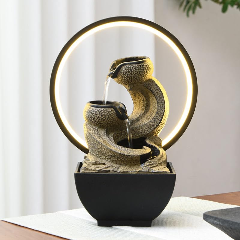 PRECHANA PRECHANA Water Fountains with Ring Light for Home Decor Tabletop Indoor Desktop Showpiece Fountain for Living Room Bedroom Office Housewarming Gift Meditation Zen Water Fountain 