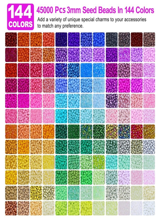 Redtwo 3mm 45000pcs Glass Seed Beads Kit, 7 Boxes 144 Colors Small Beads for Bracelets, Friendship Bracelet Kit with Charms and Letters - Image 2