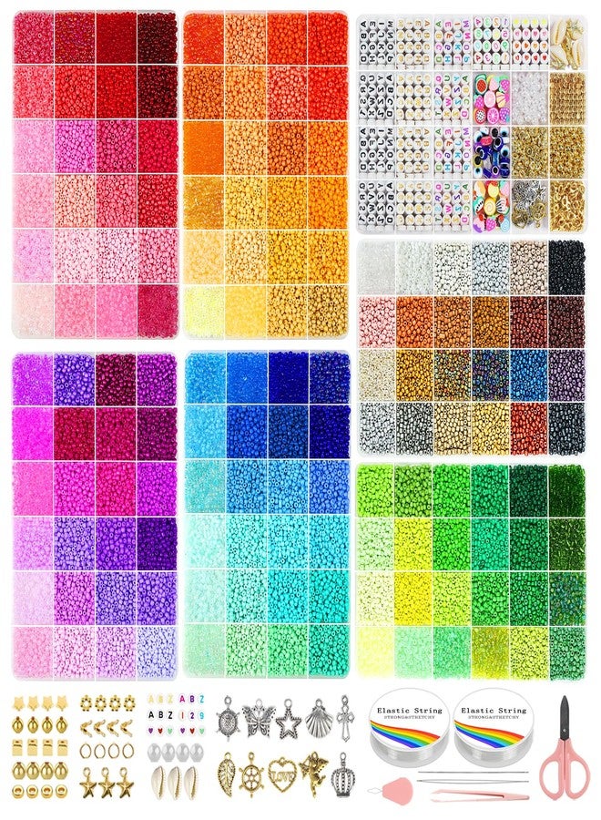 Redtwo 3mm 45000pcs Glass Seed Beads Kit, 7 Boxes 144 Colors Small Beads for Bracelets, Friendship Bracelet Kit with Charms and Letters - Image 1