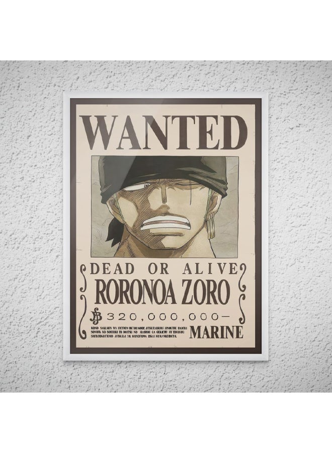 Art Decor Framed Fine Art of One Piece Wanted Poster Wall Art Roronoa Zoro Artwork Anime Portrait Art Print Wall Décor for Bedroom Boy Room Living Room Gaming Room - Image 1