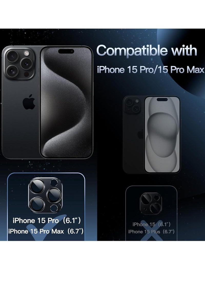 Raxoom Camera Lens Protector for iPhone 15 Pro 6.1-Inch and iPhone 15 Pro Max 6.7-Inch, Full Coverage 9H Tempered Glass Ring Cover, Matte Metal Plate, Case Friendly, 1-Pack (Space Black) - Image 2