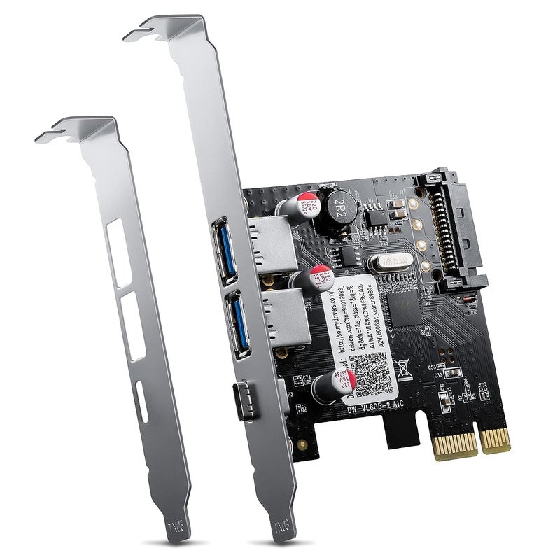Tobo USB PCI-E Card,3-Port(1 USB-C & 2 USB-A) PCI-Express to USB 3.0 Internal Expansion Card,Integrated SATA Power Converter for Desktop PC Host Card for Windows XP/Vista/7/8/10,Linux, ect (TD-1029PC) - Image 1