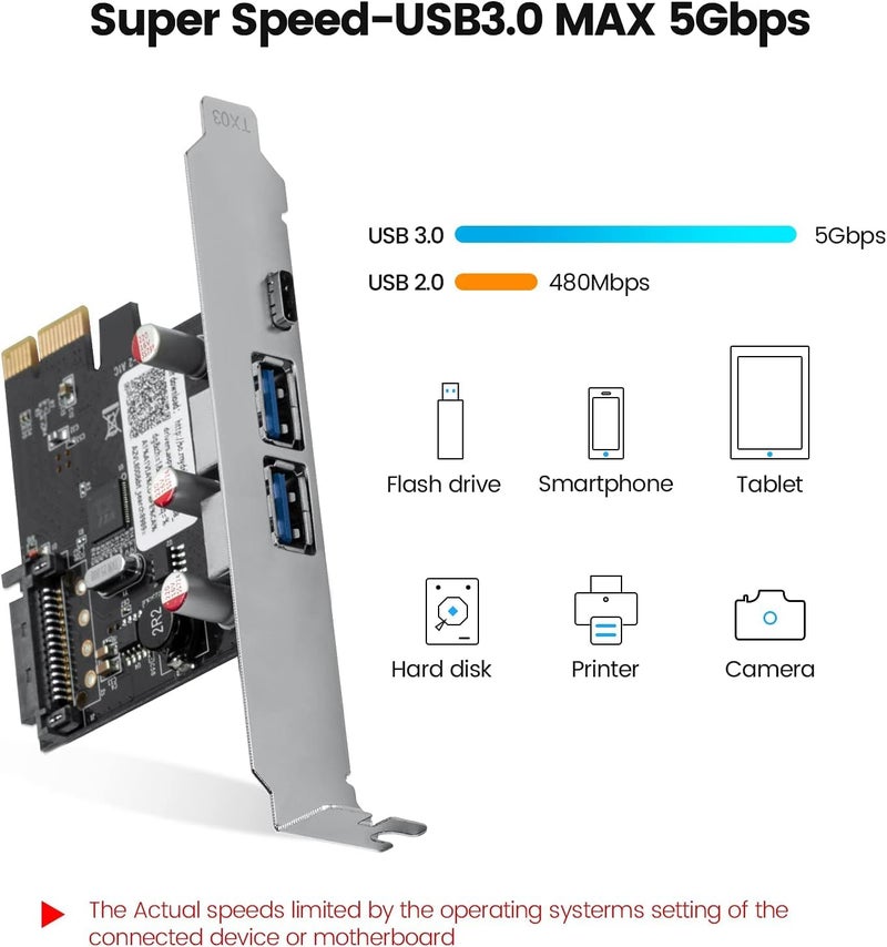 Tobo USB PCI-E Card,3-Port(1 USB-C & 2 USB-A) PCI-Express to USB 3.0 Internal Expansion Card,Integrated SATA Power Converter for Desktop PC Host Card for Windows XP/Vista/7/8/10,Linux, ect (TD-1029PC) - Image 4