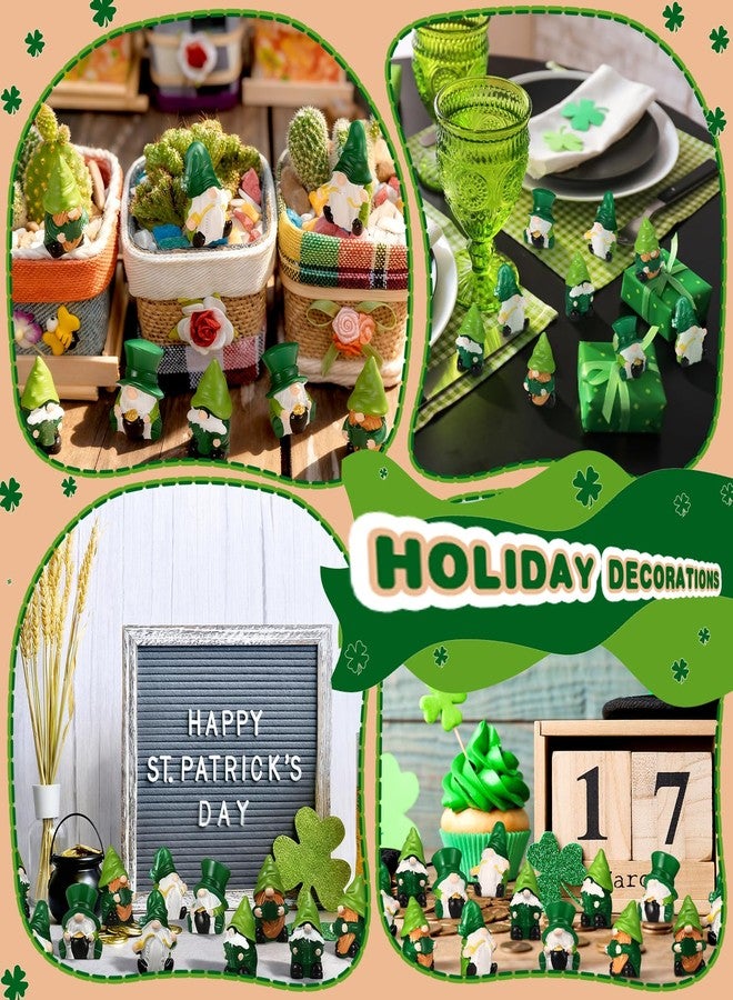 WinnerWhy 40 Pcs St. Patrick's Day Mini Resin Gnomes Shamrock Gnomes Figurine Irish Lucky Tiny Resin Statues Miniature Figurine Tiered Tray Table Decor for Indoor Outdoor Landscape - Image 3
