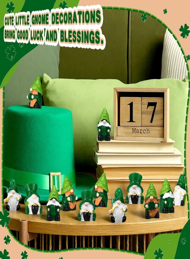WinnerWhy 40 Pcs St. Patrick's Day Mini Resin Gnomes Shamrock Gnomes Figurine Irish Lucky Tiny Resin Statues Miniature Figurine Tiered Tray Table Decor for Indoor Outdoor Landscape - Image 4