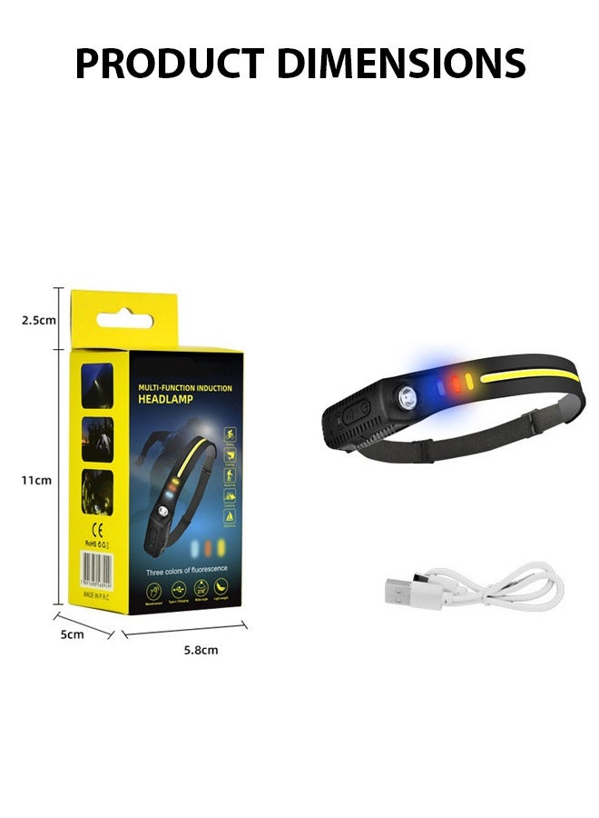 Poxvalzor Rechargeable LED Headlamp with 230° Wide Beam and Motion Sensor - 5 Light Modes, Lightweight, Weatherproof, and Portable for Camping, Hiking, Running, Fishing, and Emergency Use - USB-Charging COB Silicone Headlight - Image 3