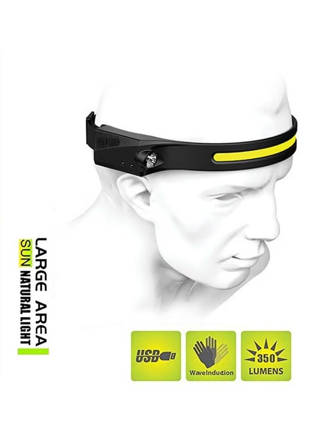 Poxvalzor Rechargeable LED Headlamp with 230° Wide Beam and Motion Sensor - 5 Light Modes, Lightweight, Weatherproof, and Portable for Camping, Hiking, Running, Fishing, and Emergency Use - USB-Charging COB Silicone Headlight - Image 5