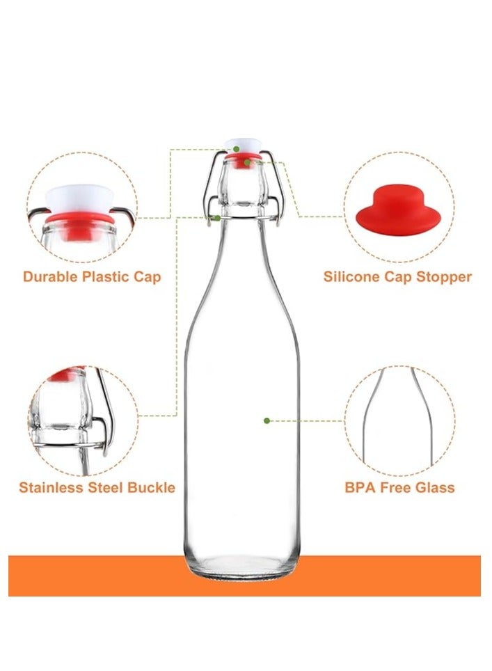 6 Pack 1 Liter Swing Top Glass Bottles, 33oz Flip Top Brewing Bottles with Airtight Stopper for Vanilla Extract, Kombucha
