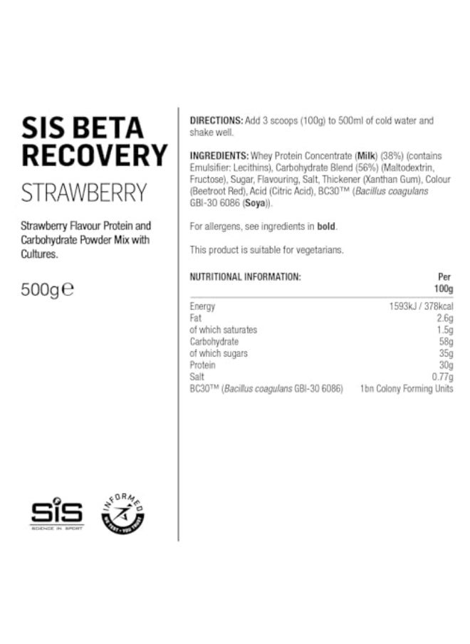 BETA Recovery Dual Source Recovery Drink | Strawberry Flavour, 30g Protein per Serving, 500g