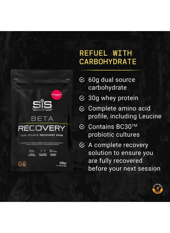 SIS Beta Recovery | 30g Protein | 60g Carbohydrate | 3g Leucine | Post Workout Recovery | Dual Source Protein & Carbohydrate Recovery Drink | Strawberry Flavour | 5 Servings | 500g - Image 3