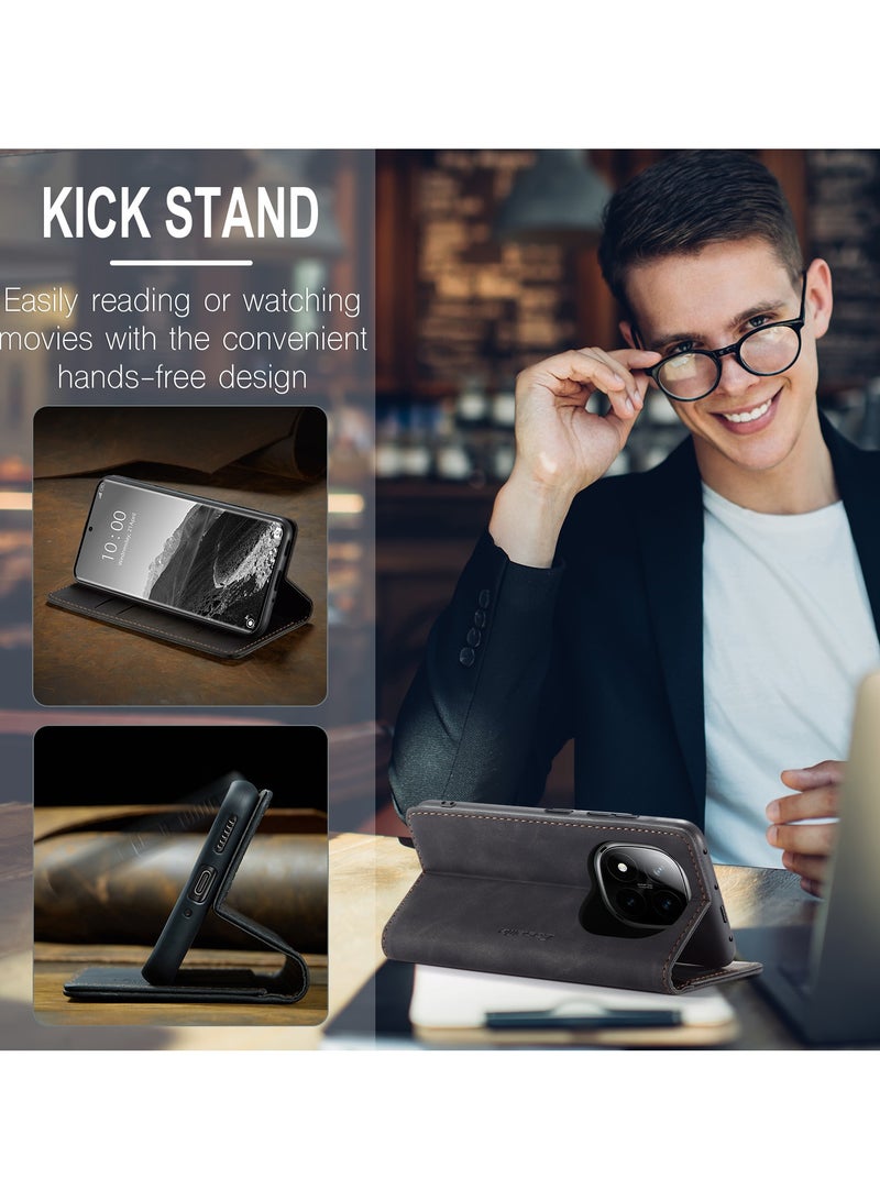 CaseMe For Xiaomi Redmi Note 14 Pro+ Cover, Magnetic Adsorption Full Body Shockproof Protective 14 Pro Plus Flip Cover, PU Leather Hidden Stand Wallet Case - Image 5