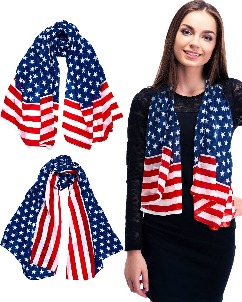 Tarpop 2 Pcs Patriotic Scarf Veterans Day Red White Blue Scarf Election Day Scarves Flag Shawl for Women Independence Day(Classic) - Image 1