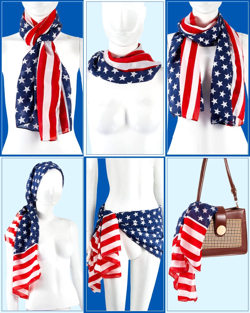 Tarpop 2 Pcs Patriotic Scarf Veterans Day Red White Blue Scarf Election Day Scarves Flag Shawl for Women Independence Day(Classic) - Image 5