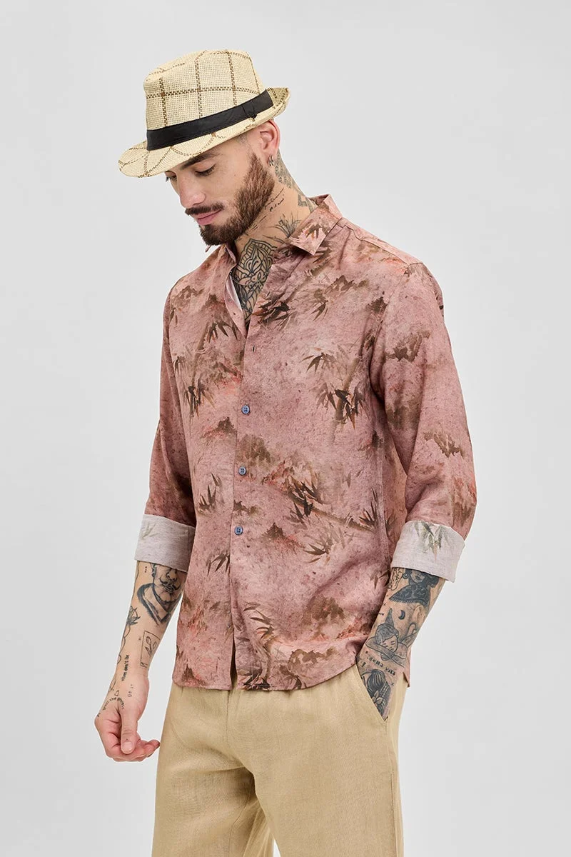 SNITCH Mauve Abstract Slim Fit Shirt
