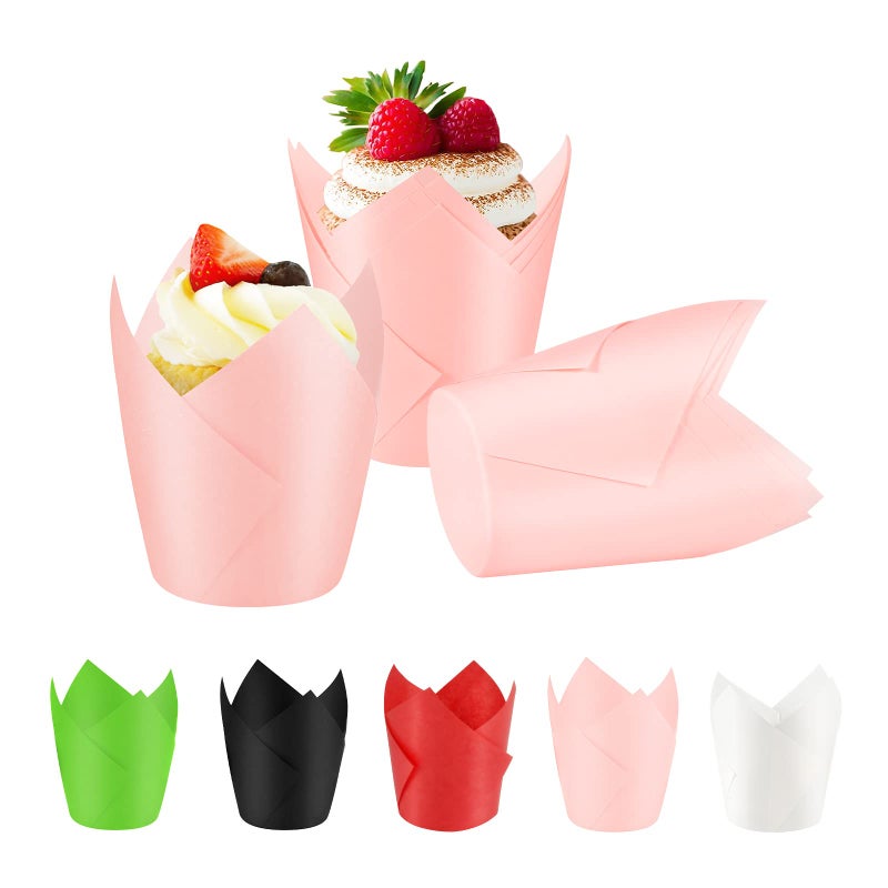 Xindtek Tulip Cupcake Liners 100Count Muffin Cups Standard Tulip Muffin Cupcake Natural Cupcake Paper Liners for Wedding Birthday Christmas Party Baby Shower Anniversaries All Festivals