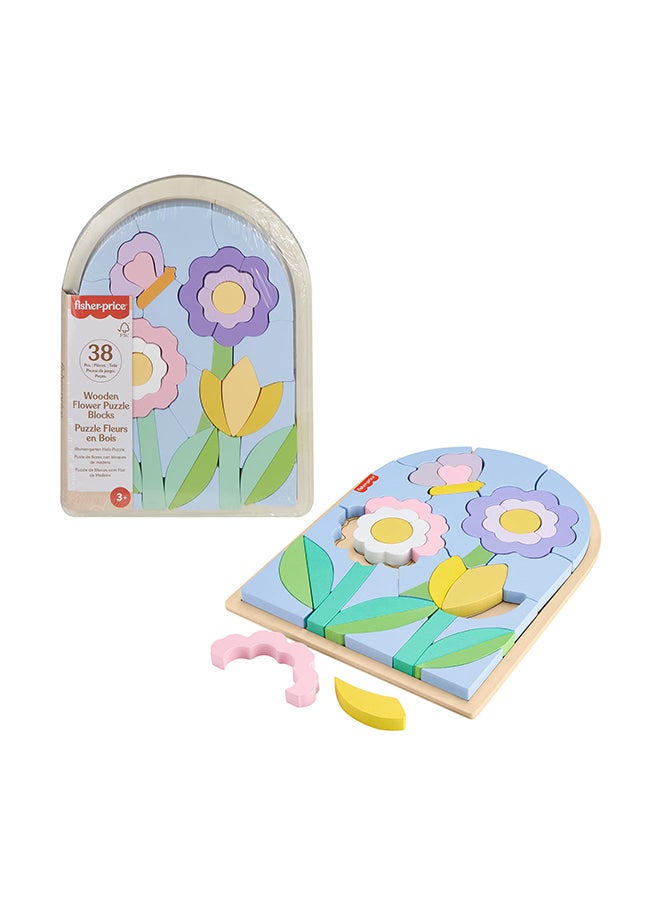 Fisher-Price - Wood Preschool Toy Flower Puzzle Blocks, 38-Piece Wooden Stacking Set For Developmental Play Kids Ages 3+ Years - Image 1