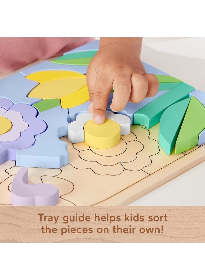 Fisher-Price ​Preschool Toy Wooden Flower Jigsaw Puzzle With Stacking Blocks, 37 Fsc-Certified Wood Pieces For Ages 3+ Years  - Image 5