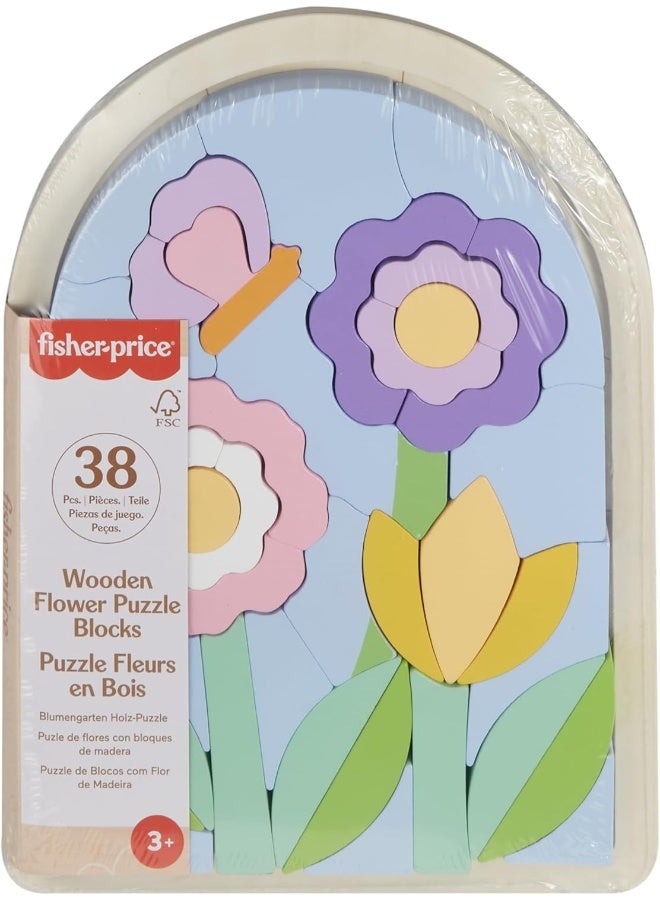 Fisher-Price ​Preschool Toy Wooden Flower Jigsaw Puzzle With Stacking Blocks, 37 Fsc-Certified Wood Pieces For Ages 3+ Years  - Image 1