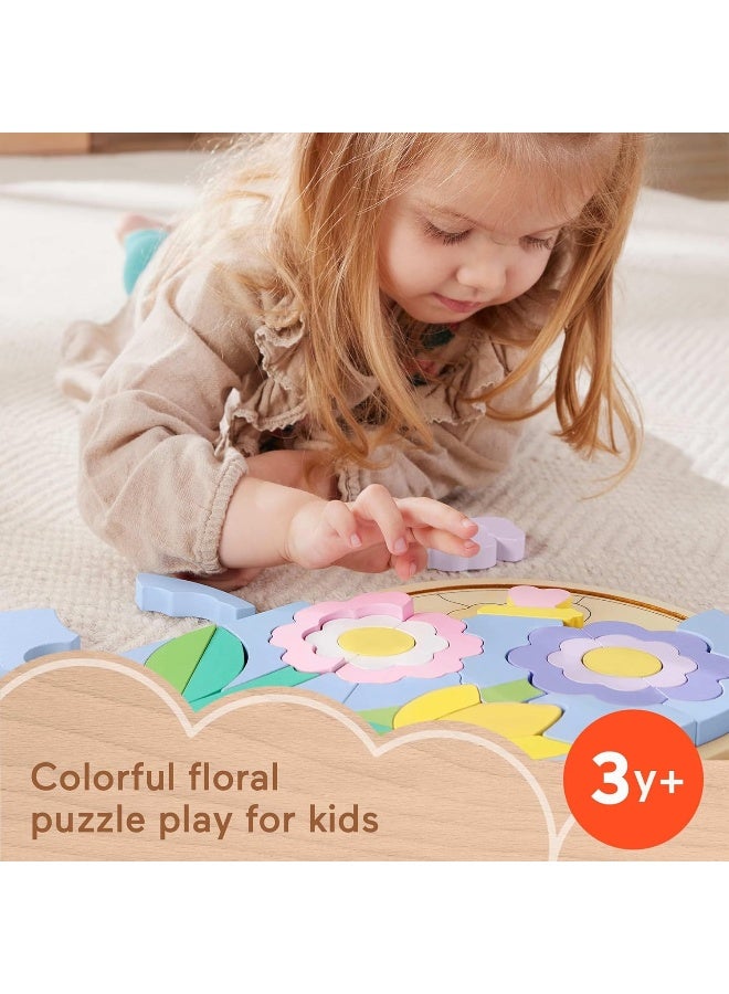 Fisher-Price ​Preschool Toy Wooden Flower Jigsaw Puzzle With Stacking Blocks, 37 Fsc-Certified Wood Pieces For Ages 3+ Years  - Image 3